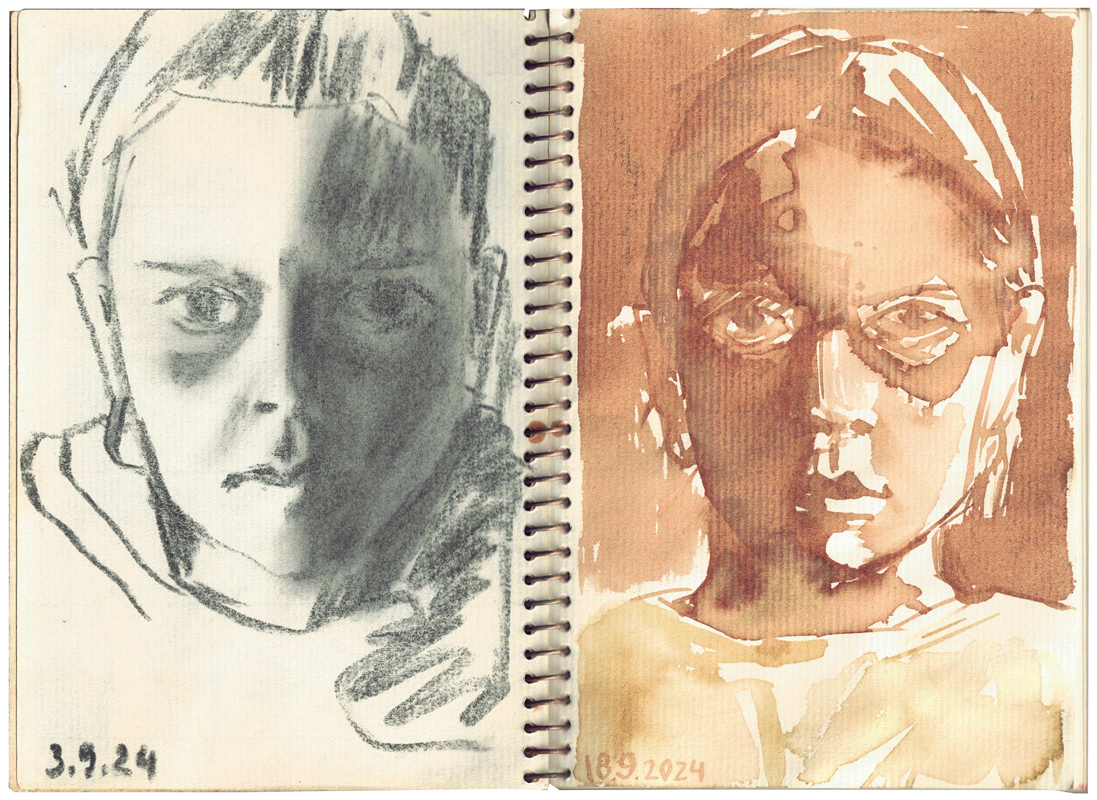 Sketch 2024 by Vera den Arend - handcrafted charcoal, wood horsetail- and reed grass ink - 10,5x16cm